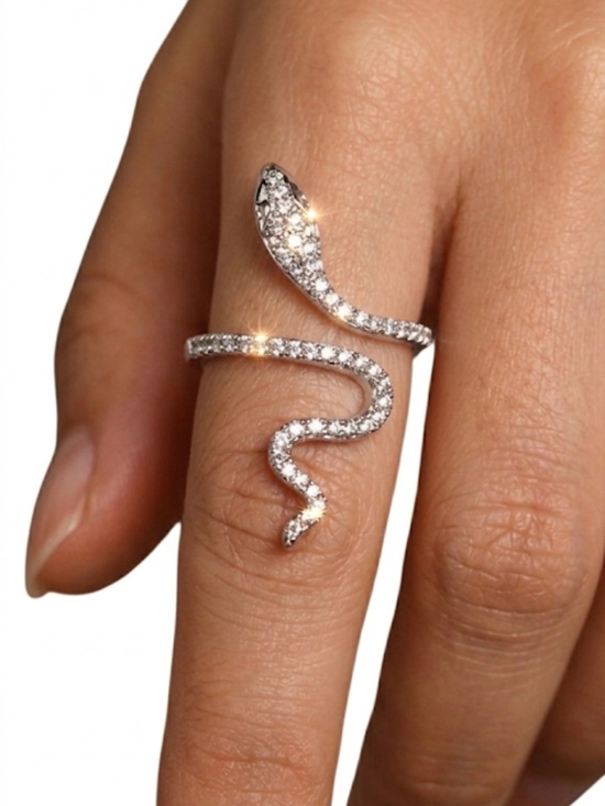 CC and Me Boutique Jewelry - Silver Crystal Snake Ring 1.41” Wrap Around Serpent Statement Ring NWT